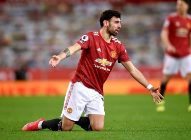 Bruno Fernandes reacts during United's win over Newcastle.