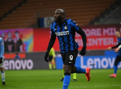 Inter striker Romelu Lukaku celebrates scoring against Lazio