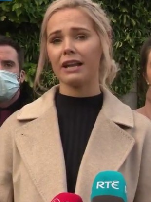 Lynsey Bennett speaking outside court today.