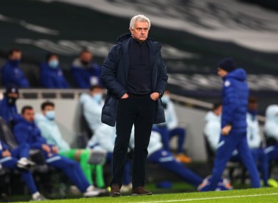Jose Mourinho pictured on the touchline tonight.