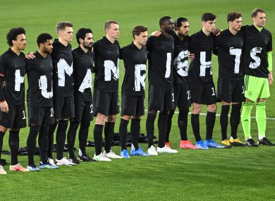 The German team wore the t-shirts ahead of their game against Iceland on Thursday.