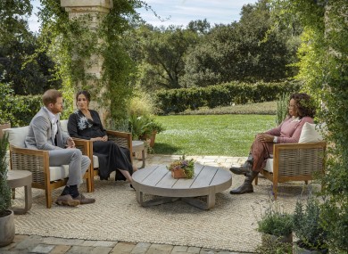 Harry and Meghan during their interview with Oprah Winfrey which was aired yesterday in the US.