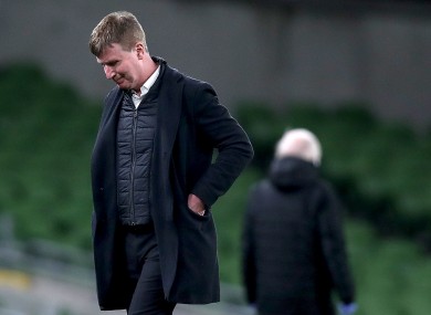 Stephen Kenny, dejected during last night's defeat to Luxembourg.
