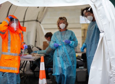 Medical workers work at a temporary Covid-19 testing site in Auckland, New Zealand