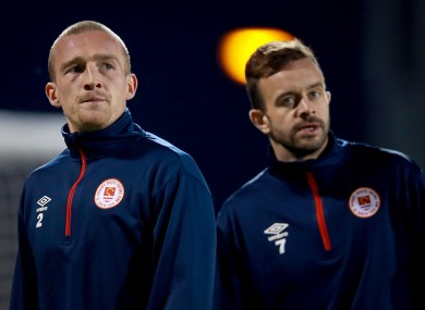 John Mountney of St Patrick's Athletic (left) pictured with Robbie Benson.