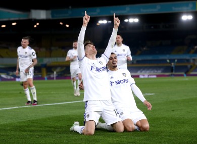 Diego Llorente celebrates his goal for Leeds.