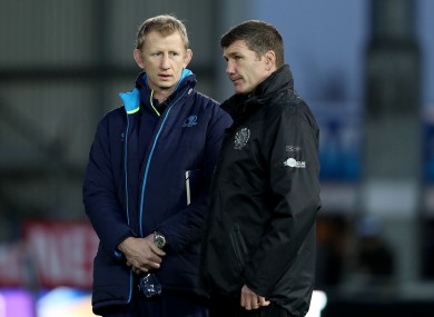 Leinster head coach Leo Cullen with Rob Baxter in 2017.