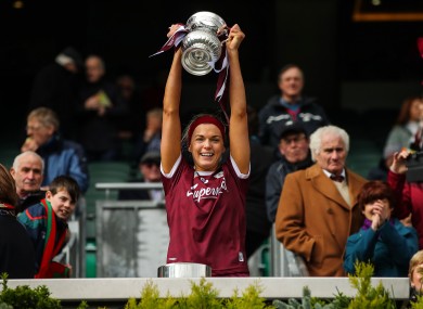 Galway captain Sarah Dervan pictured after their win against Kilkenny in the 2019 National Camogie League final.