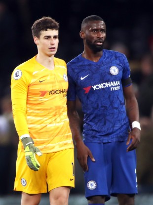 Chelsea goalkeeper Kepa Arrizabalaga (left) and Antonio Rudiger.