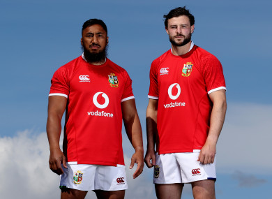 Bundee Aki and Robbie Henshaw in the new Lions jersey.