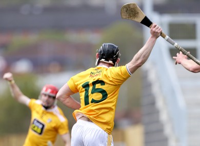 Ciaran Clarke celebrates after scoring a goal for Antrim.