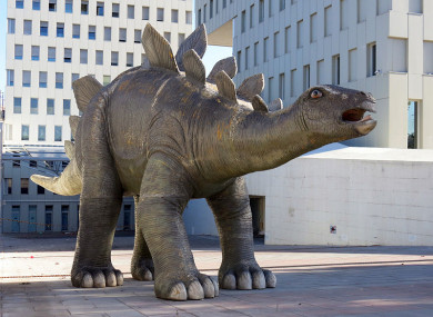 The decorative stegosaurus is located outside a disused cinema in Santa Coloma de Gramenet.
