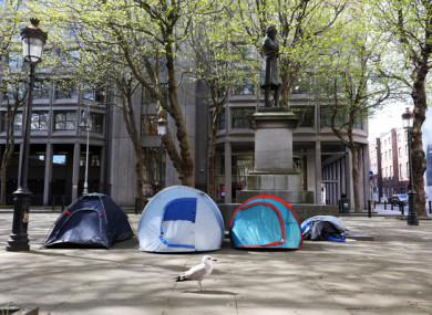 Tents outside the William Conyngham Plunket statue