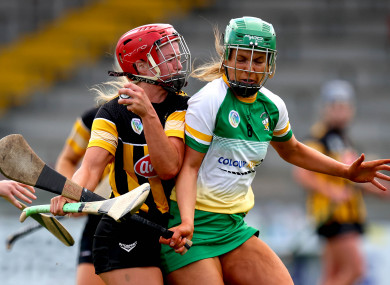 Kilkenny's Grace Walsh and Offaly's Roisin Egan.