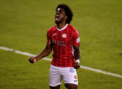 Walter Figueira celebrates Monday's win at Shamrock Rovers.