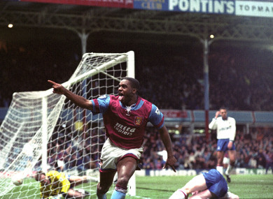 Dalian Atkinson scoring for Aston Villa against his former club Ipswich in a 1992/93 FA Cup tie.