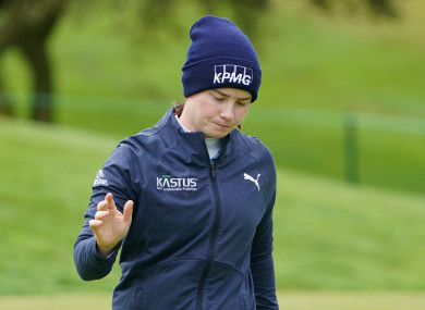 Leona Maguire acknowledges the crowd after making her putt on the 17th hole during the first round in California.