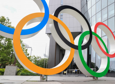 Olympic Rings installation in front of Japan Olympic Museum in Shinjuku.