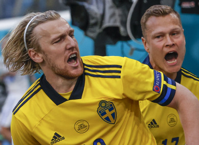 Emil Forsberg celebrates his goal.