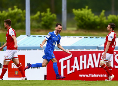 Shane Griffin celebrates scoring for Waterford.