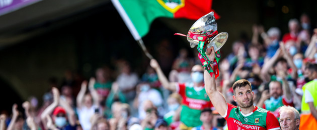 Aidan O'Shea lifts the JJ Nestor Cup.