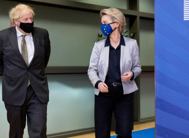 European Commission President Ursula von der Leyen (R) and British Prime Minister Boris Johnson ahead of a meeting in December last year.