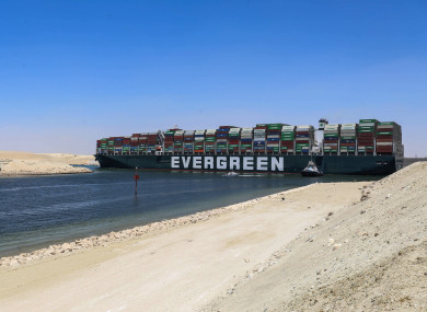 The Ever Given container ship on the Suez Canal