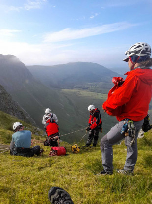 The SLMR rescue team above the site of the incident.