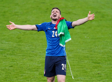 Alessandro Florenzi celebrates after Italy's victory over England in the Euro 2020 final.