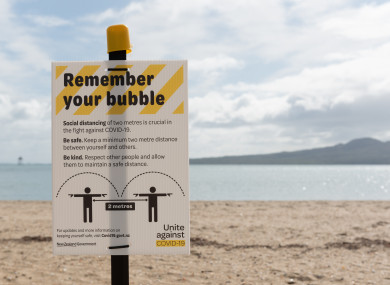 A public health information sign on a beach in Auckland last summer