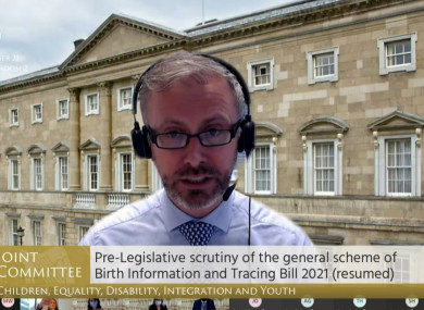 Children’s Minister Roderic O’Gorman discussing the Birth Information and Tracing Bill 2021 at an Oireachtas Committee today