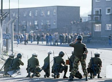 British Army soldiers on the streets of Derry in 1975.