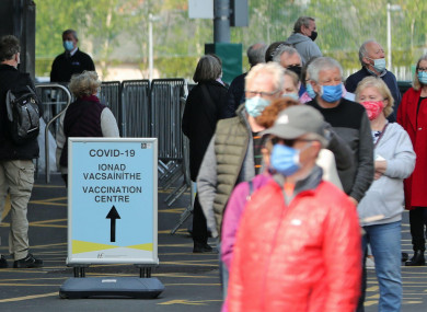 People queuing outside the Covid-19 vaccination centre at the Aviva Stadium in Dublin in April.
