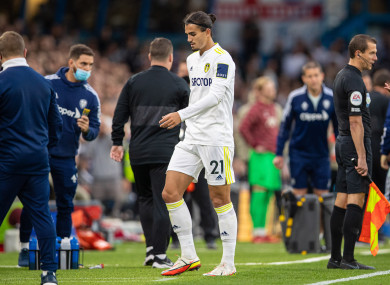 Pascal Struijk is sent off following his challenge on Harvey Elliott.