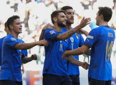 Celebrations after Italy's second goal.
