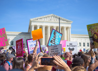 Thousands of people gather in Washington, D.C. for the Women's March Rally for Abortion Justice to protest against new restrictive abortion laws in Texas and the potential overturning of the Roe v. Wade Supreme Court Case