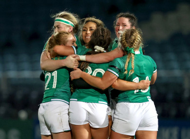 Ireland players celebrate last Friday's win over the US.