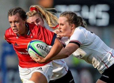 Maeve Óg O’Leary in possession for Munster against Ulster.