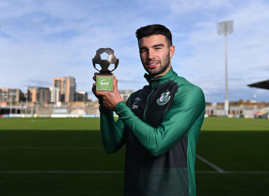 Danny Mandroiu receiving his award at Tallaght Stadium.
