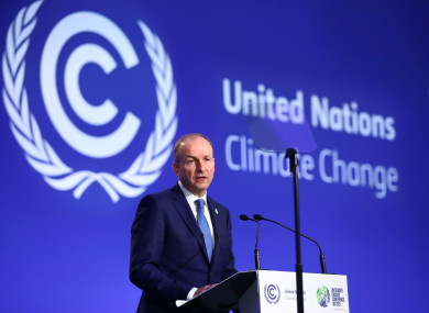 Taoiseach Micheál Martin speaking during the Cop26 summit in Glasgow today.