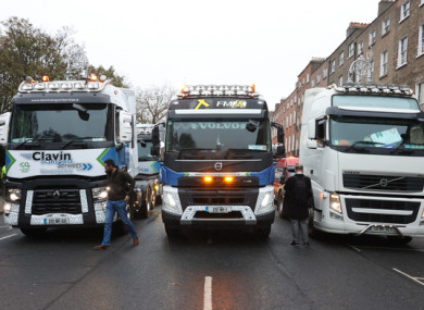 A convoy of trucks on Merrion Square South in Dublin on Wednesday.