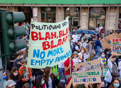A climate protest in Milan ahead of Youth COP26 hosted in Italy in October