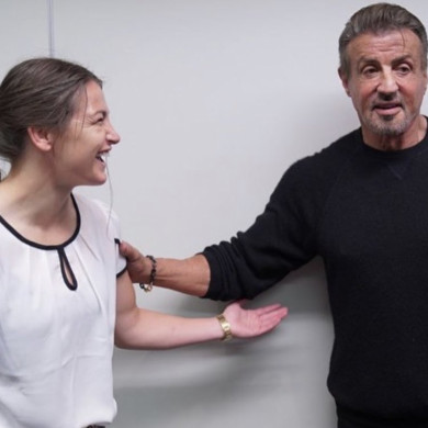 Katie Taylor and Sylvester Stallone sharing a laugh in October.