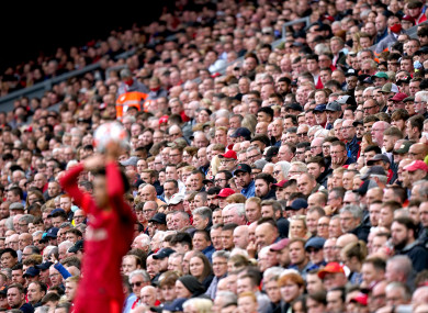 A general view of fans at a Premier League match at Anfield, Liverpool.