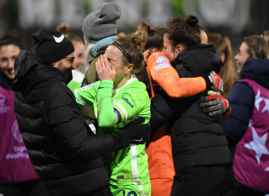 Wolfsburg's Svenja Huth (M) after the final whistle.