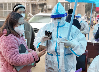 Residents of Anyang queuing to receive a Covid test yesterday.