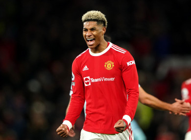 Manchester United's Marcus Rashford celebrates.