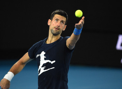 Novak Djokovic training at Melbourne Park on Friday before his visa was cancelled.