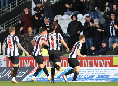 Connor Ronan celebrates after scoring a goal for St Mirren.