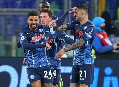 Lorezno Insigne of Napoli celebrates with his team-mates.